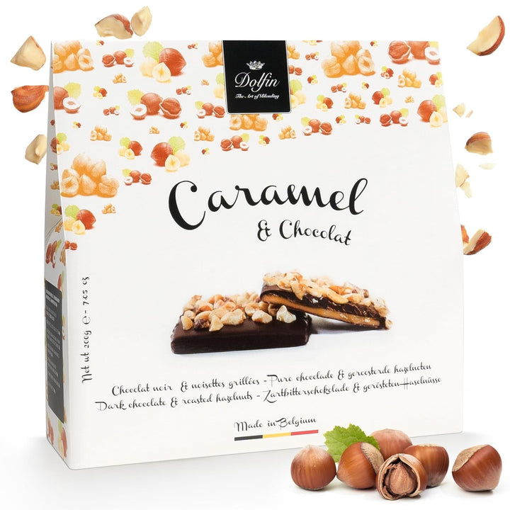Dolfin Caramel & Ciocolată, fabricat în Belgia, 200 grame Bomboane de Ciocolata Naty Shop 200 grame Ciocolata cu alune