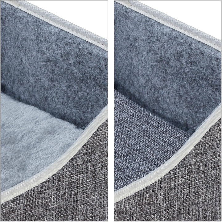 Peșteră Relaxdays pentru pisici, ÎxLxA: 32 x 40 x 40 cm, Zonă de zgâriat, Jucărie pentru pisici, 2 perne pentru pisici, Căsuță pliabilă pentru pisici, Gri