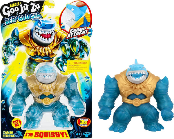 Heroes of Goo Jit To Deep GOO Sea Hero Pack cu Thrash. Figură de acțiune super elastică și extensibilă cu umplutură specială de slime și falcă mobilă Action figures Naty Shop Thrash