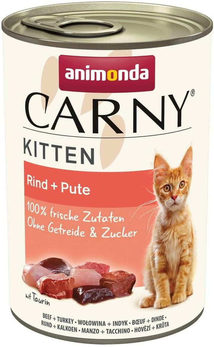 Animonda Carny Kitten Beef, Veal + Chicken (12 X 85 G), hrană umedă pentru pisoi în creștere, hrană pentru pisici fără cereale și zahăr, hrană umedă pentru pisici cu 100% ingrediente proaspete