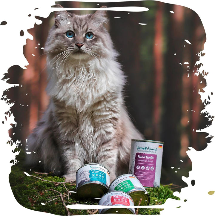 Venandi Animal Premium Hrană umedă pentru pisici, Tasting Pack III, pui, curcan, vită, pui + iepure, vițel, curcan, 6 X 400 G, fără cereale și naturală, 2.4 Kg