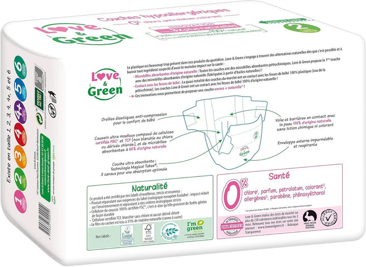 Love Green, Scutece pentru bebeluși sănătoase și ecologice - mărimea 2 (3-6 kg) - 36 buc Mama si Copilul Naty Shop