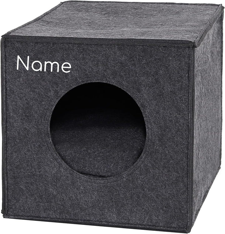 Peșteră pentru pisici Lionto, din fetru rezistent, potrivită pentru rafturile Kallax și alte sisteme de rafturi, 33 x 37 x 33 cm, pat pliabil în formă de cub, independentă, ușor de întreținut, cu pernă confortabilă, gri închis