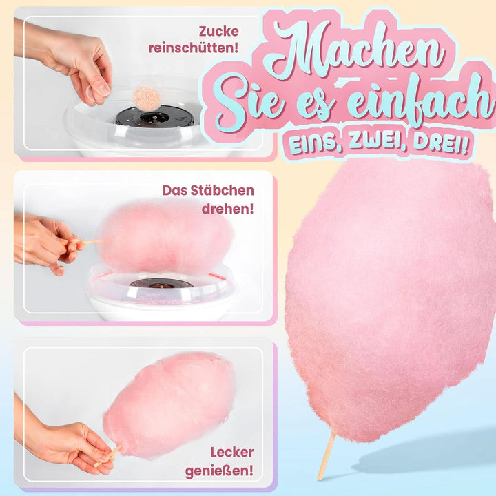 GREENDOSO® Zahăr de vată de zahăr pentru mașina de vată de zahăr (4 x 320 grame) - 4 arome (căpșuni/cola/ zmeură/ mere) + 50 sticks-uri - MADE in FRANCE Naty Shop