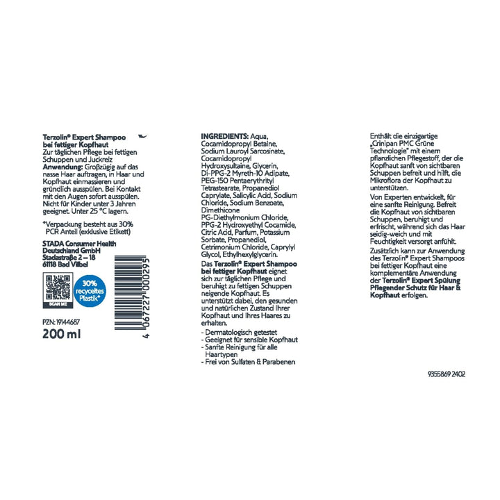 Terzolin Expert Șampon pentru scalp și păr gras, anti-mătreață, 200 ml Duș și baie Terzolin