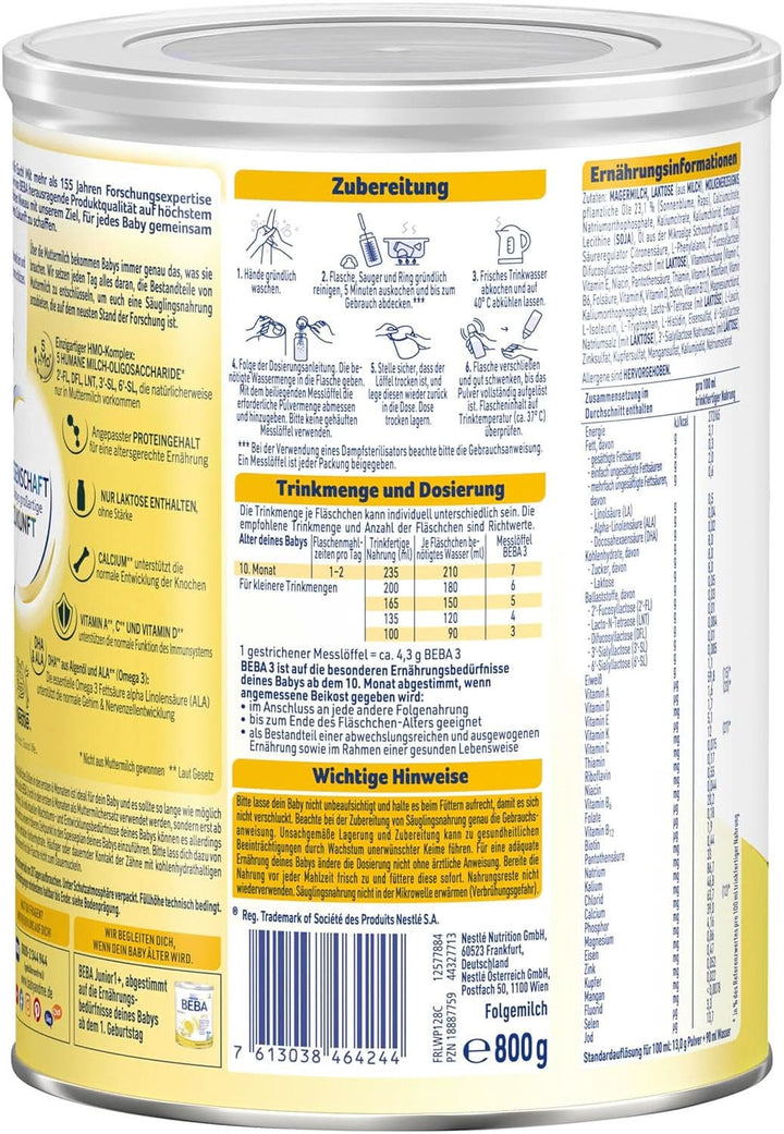Nestlé BEBA 3 lapte praf de continuare, formulă de continuare de la 10 luni, pachet de 3 (3 X 800G) Mama si Copilul Naty Shop