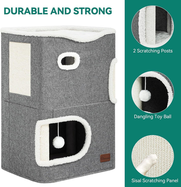 YITAHOME Căsuță pentru pisici de interior, Pat pentru pisici de interior, Butoi pentru pisici, Peșteră pentru pisici, Stâlp mic de zgâriat, Mobilier pentru pisici, Peșteră pentru pisici, Peșteri pentru pisici, Paturi pentru pisici (Gri)