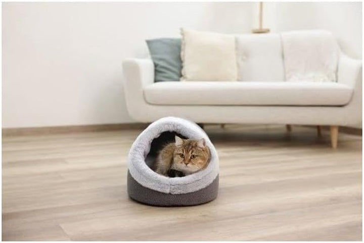 Kerbl Pet Cuddle Cave Jana, Peșteră pentru pisici, Pat pentru pisici, Gri, 54 x 43 x 35 cm, Plush moale, Fleece de poliester, Cu pernă reversibilă, Lavabil la mașină la 30°C