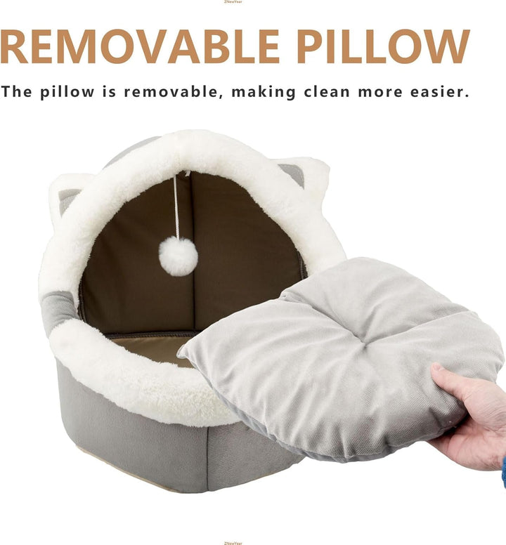 Paturi de interior pentru pisici cu jucării agățate, pat tip peșteră pentru câini mici cu sistem antiderapant, cort pentru pisoi, pernă căptușită detașabilă, super moale