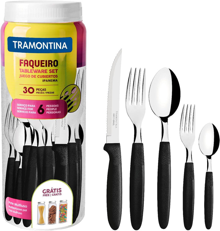 Set tacâmuri Tramontina Ipanema pentru 6 persoane, set 30 piese, oțel inoxidabil Bucatarie Naty Shop Negru