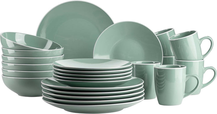 MÄSER 931770 Serie Elissa Modernes Geschirr Set Für 6 Personen in Türkis Mit Weißem Rand, 24-Teiliges Kombiservice, Steinzeug Seturi vesela masa Naty Shop Grün