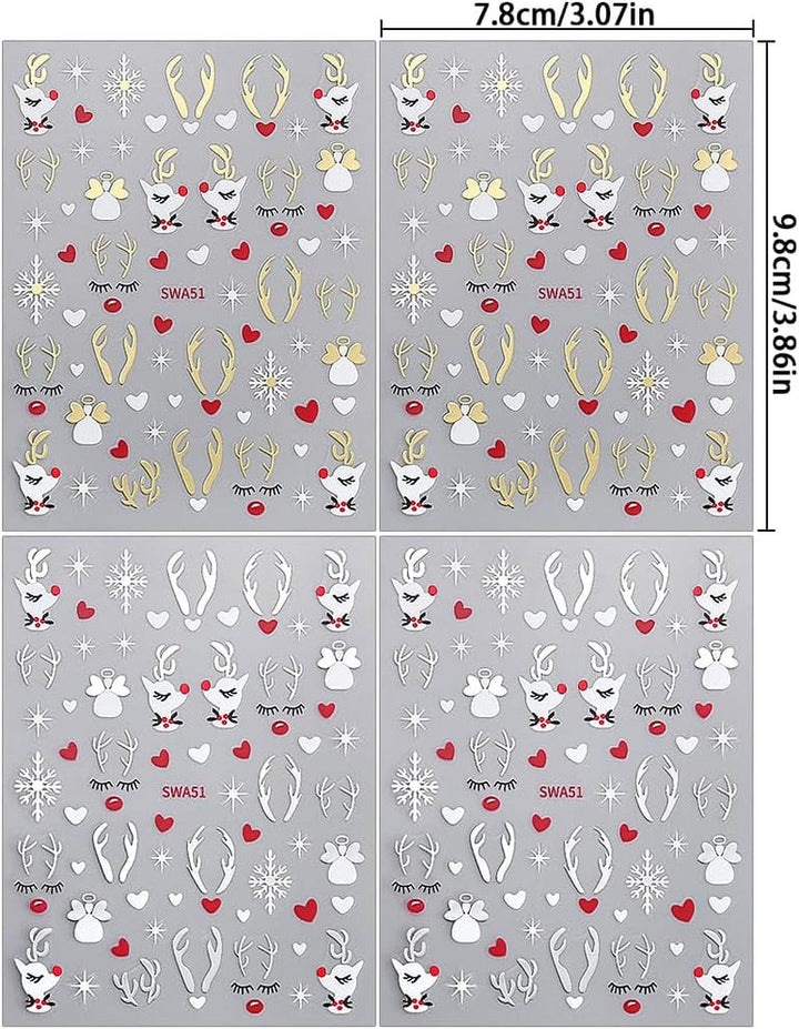 Autocolante de unghii cu fulgi de zăpadă și desene animate, autocolante de unghii de Crăciun, autoadezive, design de unghii de Crăciun, artă pentru unghii, cerbi, fulgi de zăpadă, autocolante de unghii de Crăciun, accesorii pentru unghii de iarnă