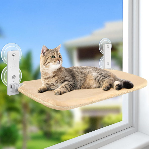 GUUSII HOME Șezlong pentru pisici, hamac, scaune pentru fereastră, pat pentru pisici, hamac pliabil pentru pisici, hamac pentru fereastră, șezlong pentru pisici, pat agățat pentru pisici cu ventuze puternice (bej, L)