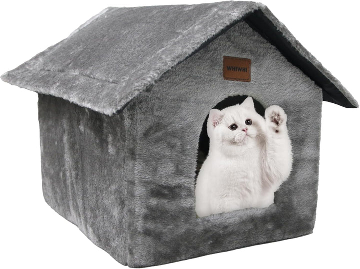 Casă de pluș pentru pisici, pat de tip peșteră pentru pisici, cu pernă pufoasă, colibă portabilă pentru pisici, cu fund antiderapant, caldă și confortabilă pentru animale de companie, 40 x 35 x 40 cm