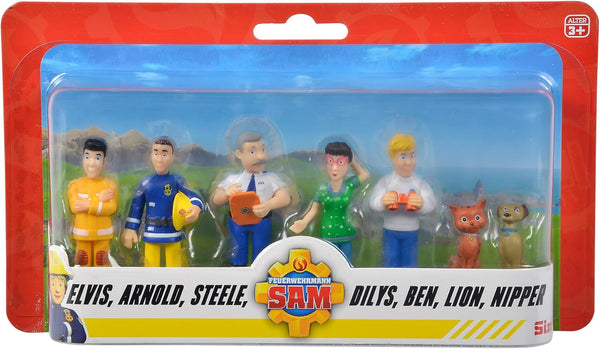 Simba 109252538 - Set de figurine Fireman Sam, 6 piese, 2 asortate, O singură versiune furnizată, 5-7cm figurine de joacă, De la 3 ani Action figures Naty Shop Titlu implicit