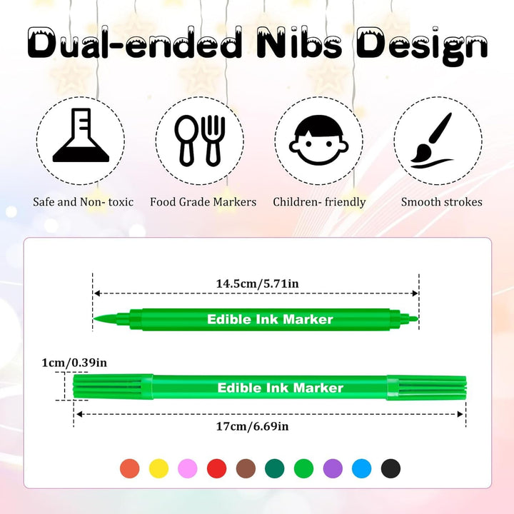 10 culori coloranți alimentari comestibili, markere alimentare cu două fețe cu vârf fin și lat, pixuri pentru glazură pentru prăjituri, fondant, fursecuri, ouă de Paște, macaroane, copt cu copii