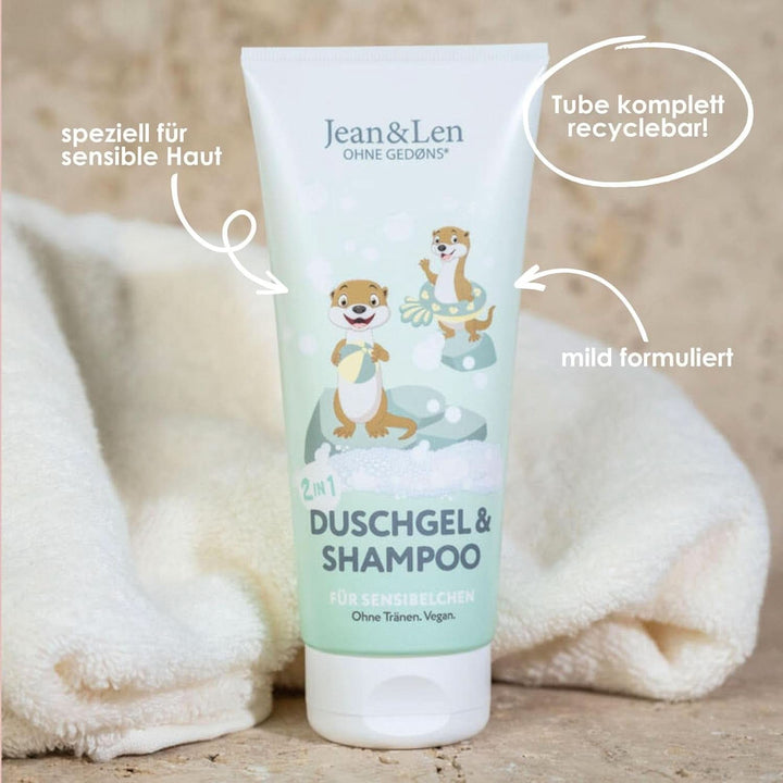 Jean & Len 2 in1, Gel de duș și șampon pentru copii sensibili, 200 ml Duș și baie Naty Shop