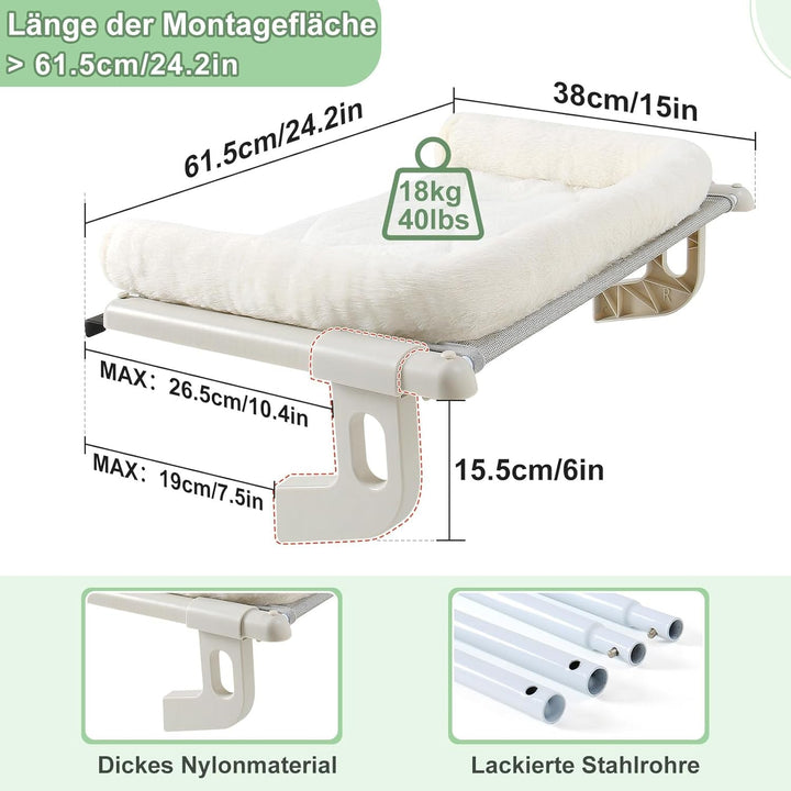 GUUSII HOME Șezlong încălzitor Pisici Șezlong pentru pisici Balcon Pat pentru pisici Pentru marginea patului Șezlong suspendat cu încălzire Pat suspendat Hamac Radiator Pisici Șezlong încălzitor Pisici 61,5 * 38cm Capacitate 18Kg (Alb, L)