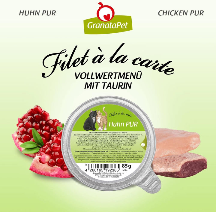 Granatapet Filet À La Carte Pui PUR, hrană umedă pentru pisici, bucăți de file fără cereale, hrană pentru pisici fără zahăr adăugat, conținut ridicat de carne, 6 X 85 G