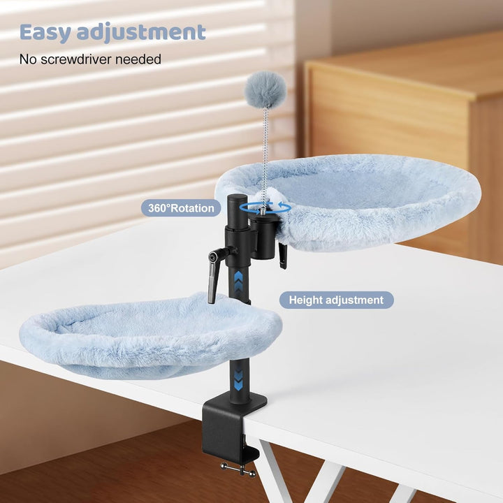 Pat pentru pisici Odoland pentru birou - Rotativ la 360° și reglabil pe înălțime, Hamac moale pentru pisici cu 2 huse lavabile, Loc de dormit pentru pisici la birou - Utilizare pe tot parcursul anului (Gri)