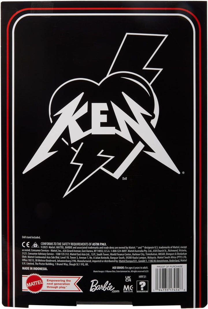 Barbie the Movie păpușă Ken de colecție purtând haină mare din blană artificială și vestă neagră cu franjuri și bandană, HRF31 Papusi Naty Shop