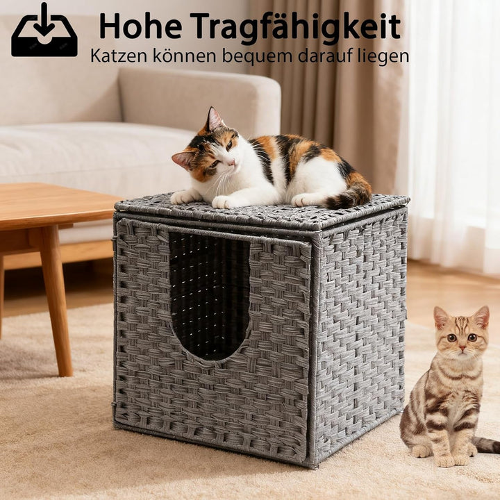 Pat pentru pisici Fernlandia Cat Pest, 52A x 50L x 45H cm, potrivit pentru peșteri de interior, cu 1 covoraș moale pentru pisici, rezistent la frig și zgârieturi, gri