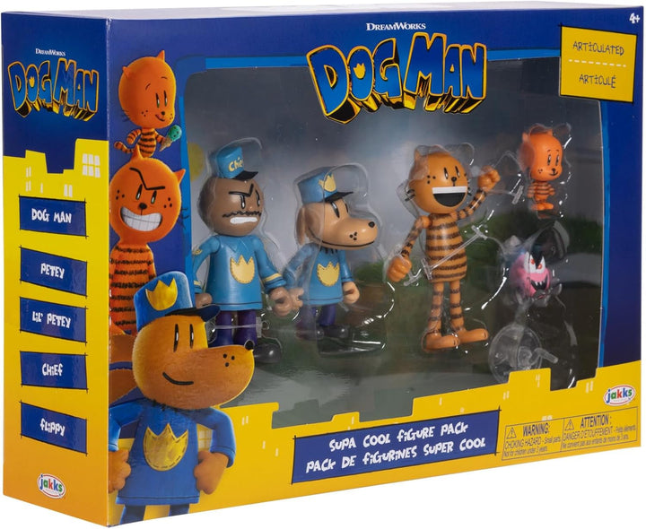 Dog Man Movie Action Figure Multipack Set de la Jakks Pacific, include figuri mobile de 6 cm - jucării inspirate din film, Lil Petey, Petey, Chief și Flippy! Action figures Naty Shop