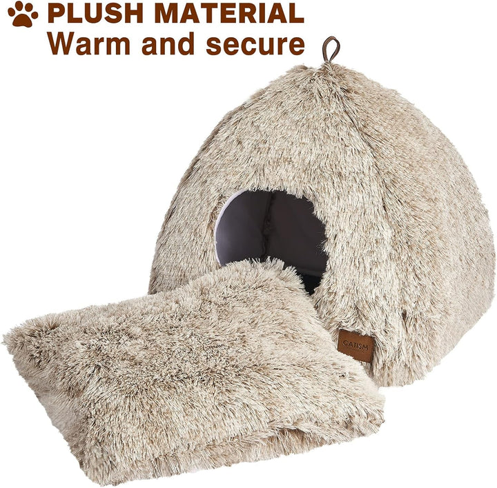 CATISM Pat pentru pisici Loc de dormit lavabil pentru pisici Peșteră pentru pisici Pernă de pluș pentru pisici Casă pentru pisici Pernă pufoasă pentru pisoi Pat pentru cățeluș Pat pentru animale de companie Cafea