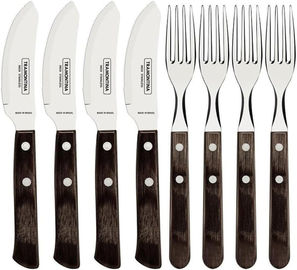 Tramontina PIZZA Besteck, 8-Tlg Set, Für 4 Personen, Rostfreier Edelstahl, Fsc-Zertifizierte Holzgriffe, Spülmaschinenfest Bucatarie Naty Shop