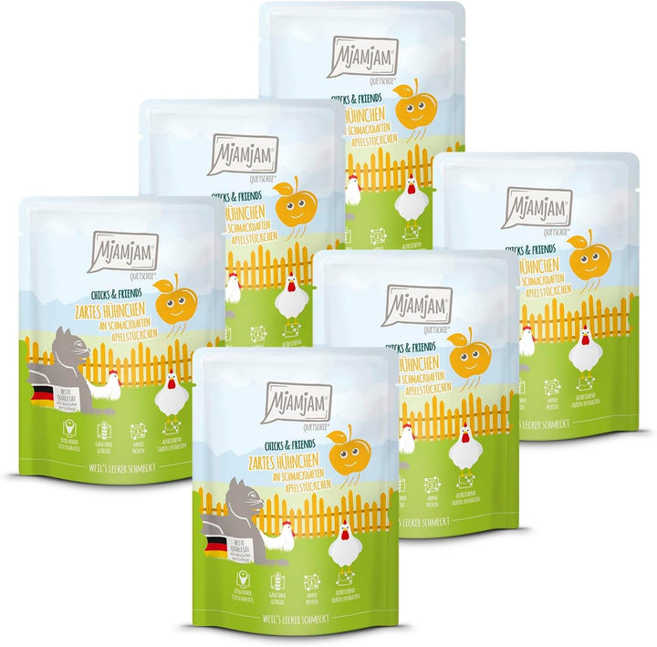 Mjamjam - Hrană umedă premium pentru pisici - Chicks & Friends Box, 9 pachete (9 X 300G), fără cereale și cu carne suplimentară