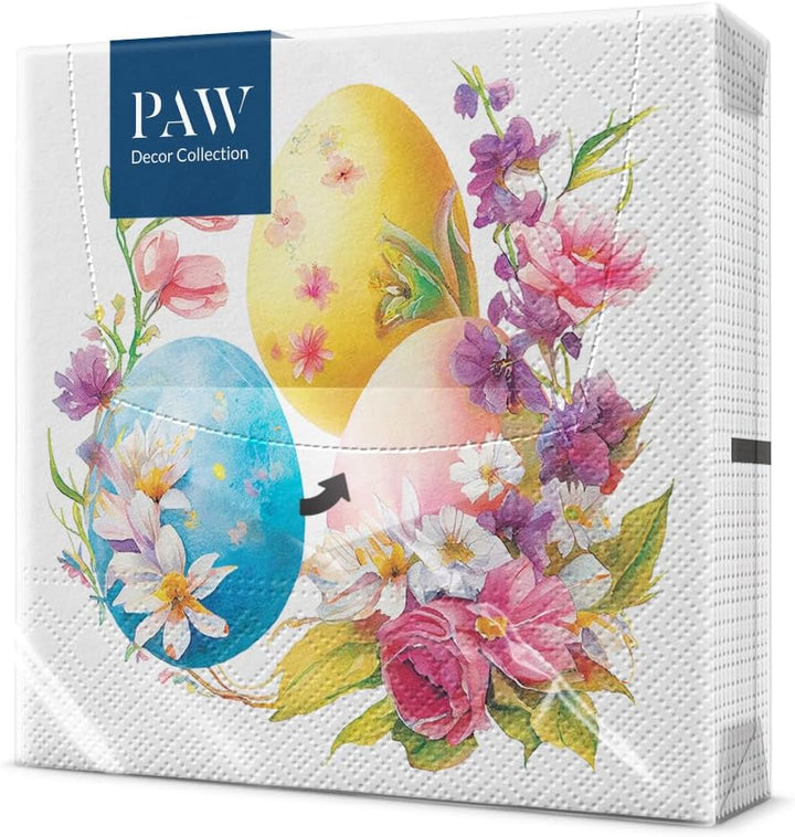 PAW - Șervețele din 3 straturi (33 X 33 Cm) I 20 bucăți I Perfect pentru Paște, petreceri, primăvară și sărbători I Decorațiuni de masă Petrecere de Paște Șervețele de hârtie colorate - Ouă de Paște în acuarelă I Ouă în acuarelă