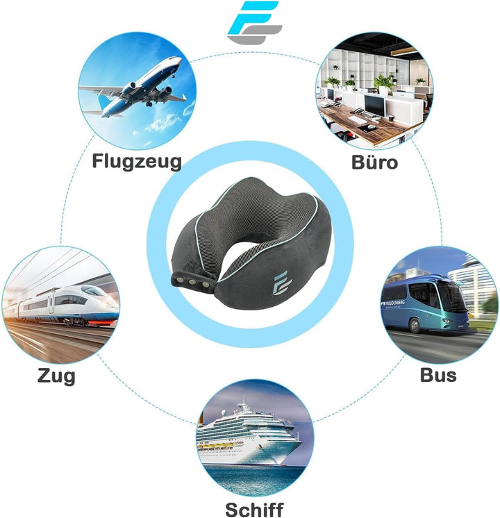 Flagshipper pernă pentru gât avion - pernă pentru gât adult - pernă pentru gât mașină - pernă de călătorie spumă de memorie - lavabilă cu parte din spate îngustă (catifelată moale și respirabilă) - reglabilă, gri Perne ortopedice cervicale Naty Shop
