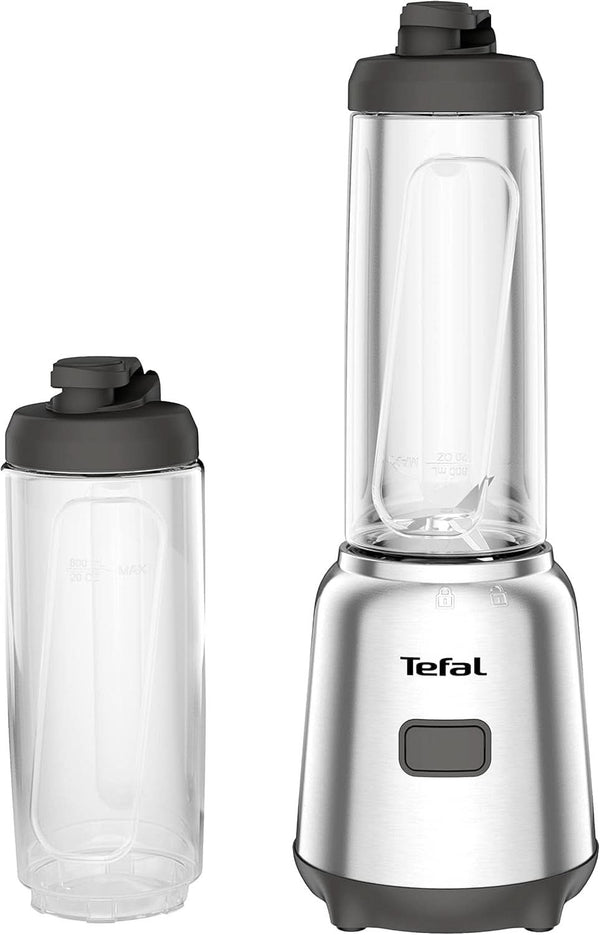 Tefal BL15FD Mix Und Move Mini-Standmixer, 300 Watt, 2 Flaschen To-Go in Premium Tritan, Kompaktes Design, Einfach Zu Reinigen, Abnehmbare Klingen, Einknopfbedienung, Silber/Grau Mama si Copilul Naty Shop