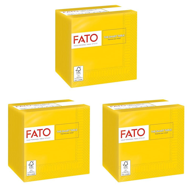 , Șervețele de hârtie de unică folosință, ideale pentru aperitive și cocktailuri, pachet de 100 de șervețele, dimensiune 24X24, 4 straturi, 2 straturi, culoare galbenă, 100% hârtie din celuloză pură, certificate Fsc (pachet de 3)