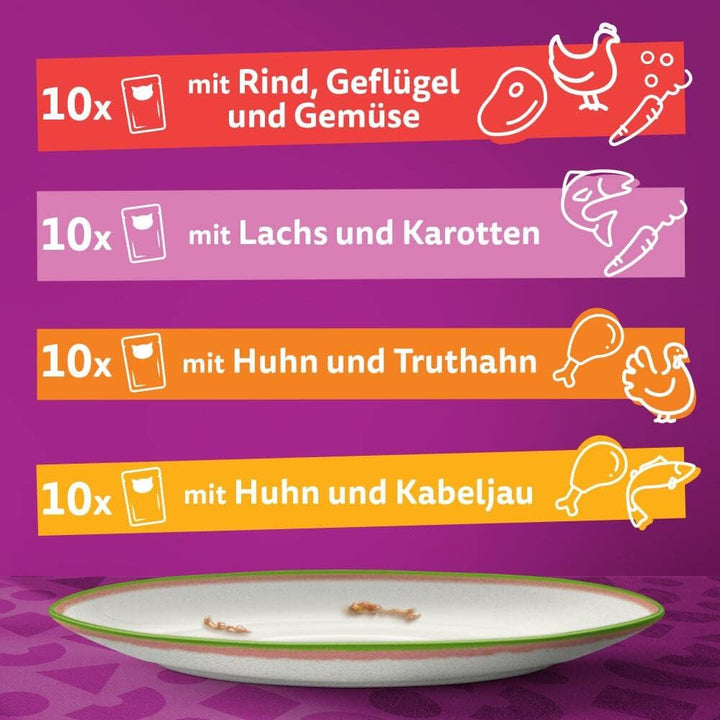 WHISKAS 1+ Hrană umedă pentru pisici - De la 1 an - 40X85G săculeți - Hrană umedă pentru pisici în sos - Hrană umedă de înaltă calitate pentru pisici - pachet mare