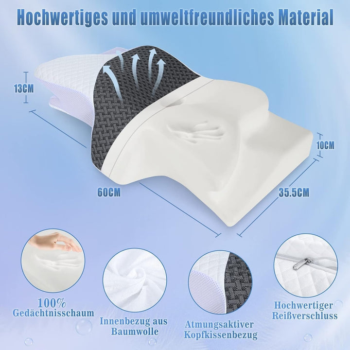 SAHEYER pernă pentru gât, pernă din spumă de memorie pernă laterală pentru dormit Pernă ergonomică ortopedică pentru susținerea gâtului Îmbunătățirea calității somnului Pernă pentru gât, 60 X 35,5 X 10/13CM Pernă de dormit cu față de pernă Perne ortopedice cervicale Naty Shop