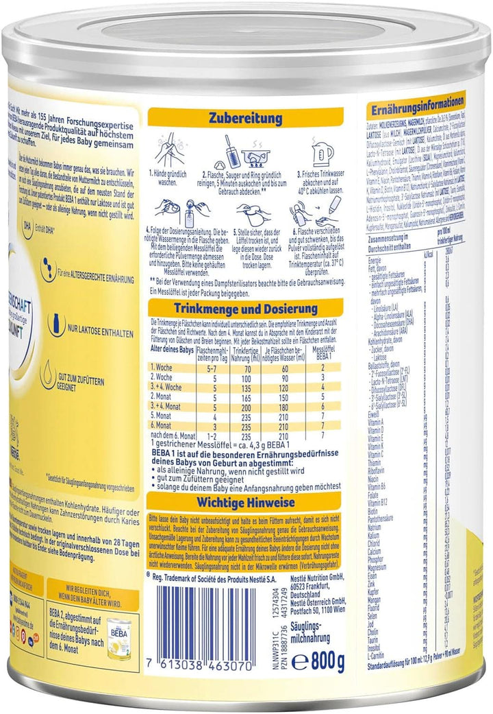 BEBA 1 lapte initial de la nastere, doar lactoza, fara ulei de palmier, pachet 3 (3 x 800 g) Mama si Copilul Naty Shop