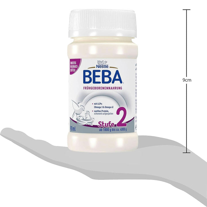 Hrana pentru bebelusi prematuri BEBA Nivel 2, Hrana speciala pentru bebelusi prematuri si nou-nascuti cu greutate mica, gata de baut, pachet de 32 (32 x 90 ml) Naty Shop