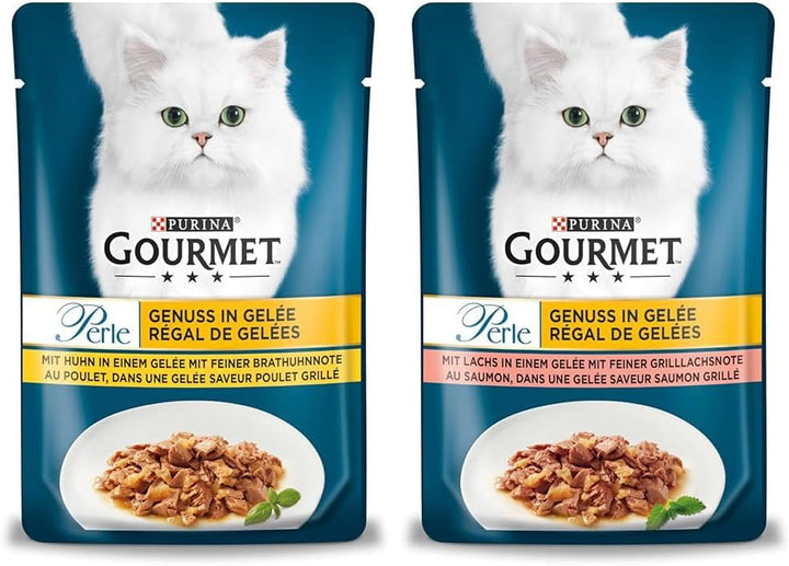 PURINA Gourmet Pearl Indulgence in Jelly Hrană umedă pentru pisici & PURINA Gourmet Pearl Indulgence in Jelly Hrană umedă pentru pisici cu somon & somon fin la grătar 26Pack (26 X 85G)