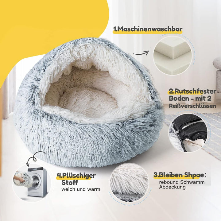 CATISM Pat pentru pisici pufos, 50 cm Pat confortabil pentru pisici mari Pat lavabil pentru câini Casă pentru câini Moale și confortabil Gri