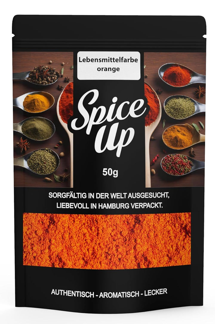 Colorant alimentar portocaliu Spice up 50G – Colorant alimentar portocaliu 50G – Pudră de culoare strălucitoare pentru idei de bucătărie și copt – Pentru deserturi, băuturi, curry și decorațiuni creative – Vegan și fără aditivi artificiali