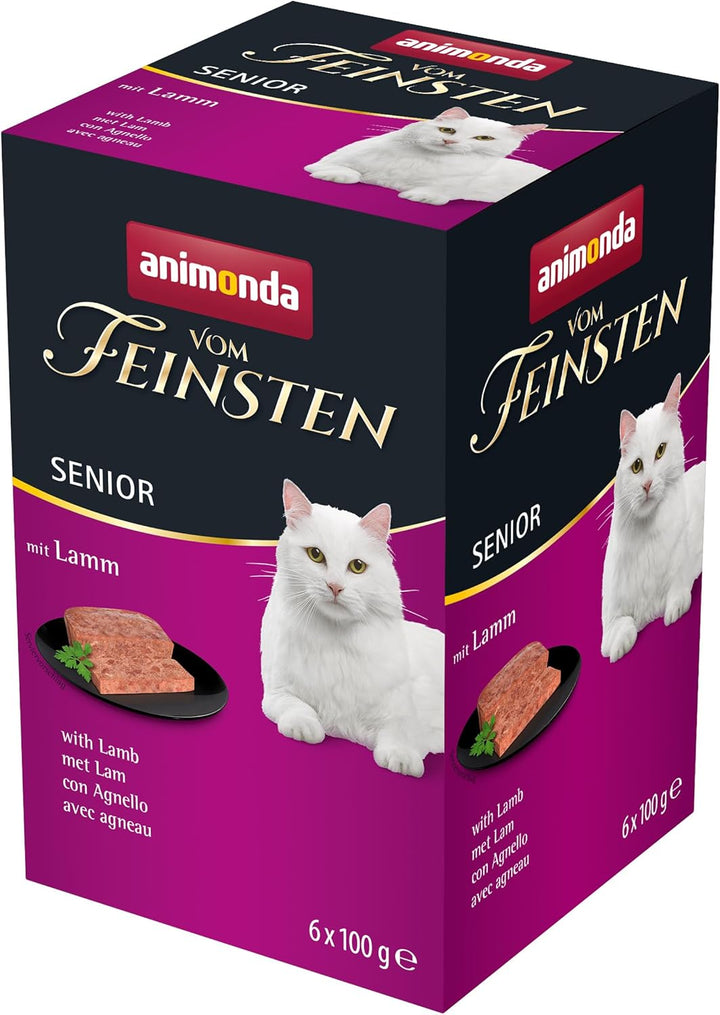 Animonda Vom Feinsten Senior Cat Food Wet Wet Food With Lamb (32 X 100G), Hrană pentru pisici de la 7 ani, Fără cereale Fără zahăr, Cu ingrediente proaspete, din carne