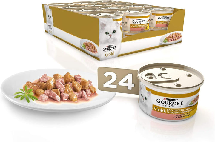 Hrană umedă pentru pisici Purina Gold Mousse cu pește oceanic 24 cutii 85G, cutie 24 X 85G
