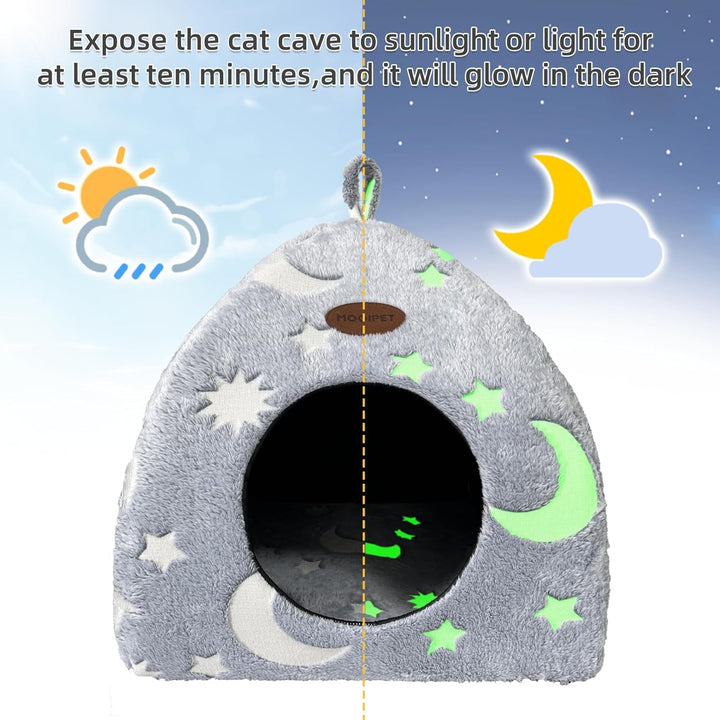 Peșteră pentru pisici, căsuță de pluș cu pernă lavabilă, cort pliabil pentru pisici, peșteră cu mâner, pat moale și cald pentru pisici de interior, 33 x 33 x 35 cm
