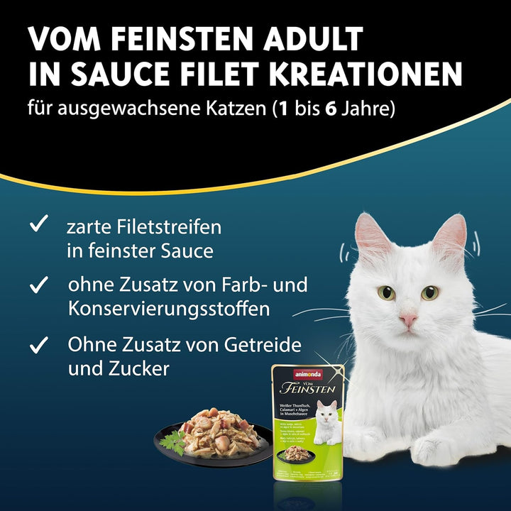 Animonda Vom Feinsten Adult Filet Creations (18 X 50 G), hrană umedă pentru pisici adulte, hrană pentru pisici cu fileuri în sos delicat, hrană umedă pentru pisici fără cereale și zahăr