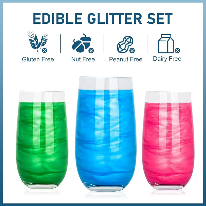 Set de sclipici comestibil - 4 culori metalice, pudră sclipici comestibilă - pudră fără gust pentru băuturi și prăjituri, pudră colorant alimentar pentru decorarea cocktailurilor, sclipici comestibil (5 g/sticlă)