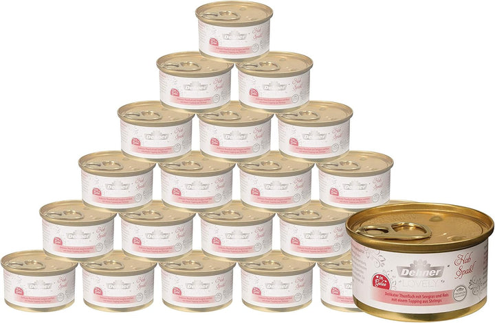 Dehner Premium Lovely Cat Food, hrană umedă fără gluten, pentru pisici adulte, ton / orez, 24 X 70 G Tin (1.68 Kg)