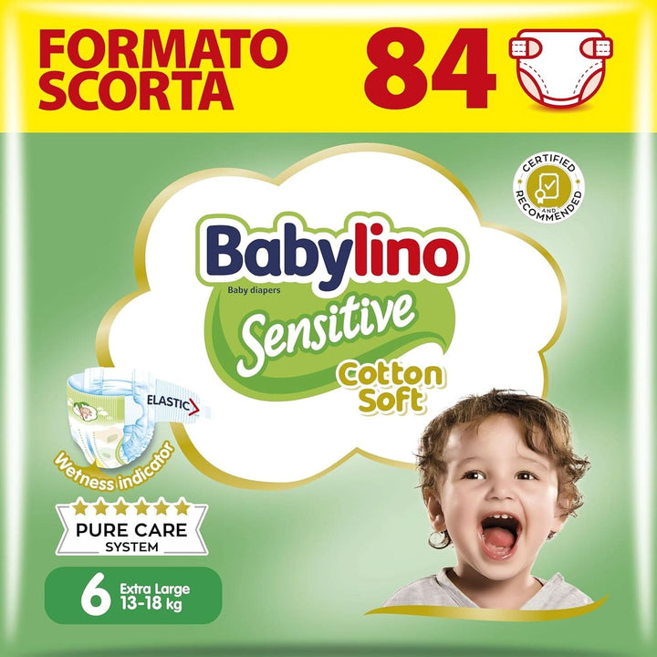 Babylino Sensitive, Scutece delicate pentru copii, diverse marimi Mama si Copilul Naty Shop Mărimea 6 (84 bucăți)