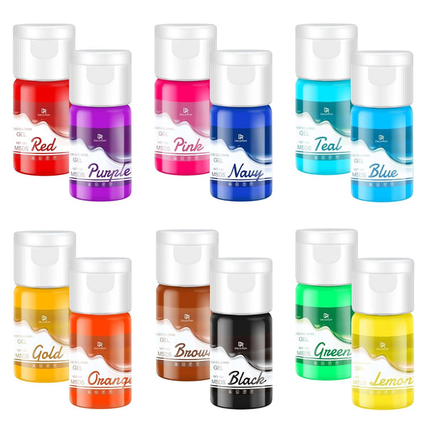 Lebensmittelfarbe Gel - 12 Farben Konzentrierte Gel Lebensmittel Farben Für Kuchen Dekoration, Backen, Kekse, Macaron - Zuckerfrei Food Coloring Für Getränken, Tortendeko, DIY Slime, Osterei - 10Ml Je Naty Shop 10 Ml (12Er Pack)