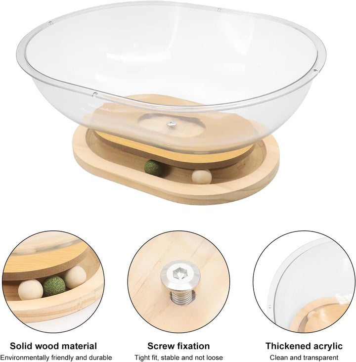 Pat pentru pisici Space Capsule, pat pentru pisici de interior, cuib pentru pisici cu bile de urmărire, suport din lemn masiv, cuib stabil pentru pisoi, casă transparentă pentru pisici, pisoi